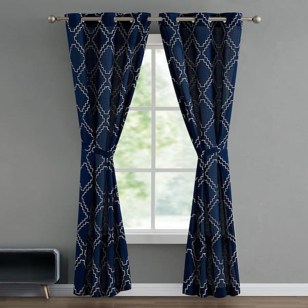 French Connection Somerset 38 in. W x 84 in. L Microfiber Light Filtering Grommet Tiebacks Curtain in Indigo (2-Panels)