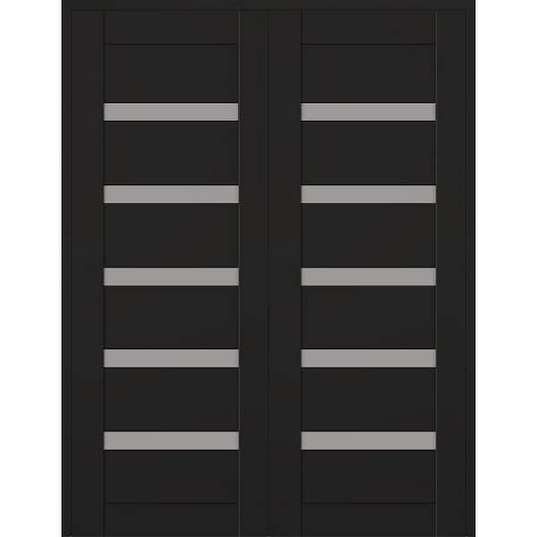 Leora 56 in. x 96 in. Both Active 7-Lite Frosted Glass Black Matte Composite Double Prehung Interior Door