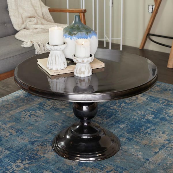 Litton Lane 31 in. Black Medium Round Aluminum Coffee Table with Pedestal Base