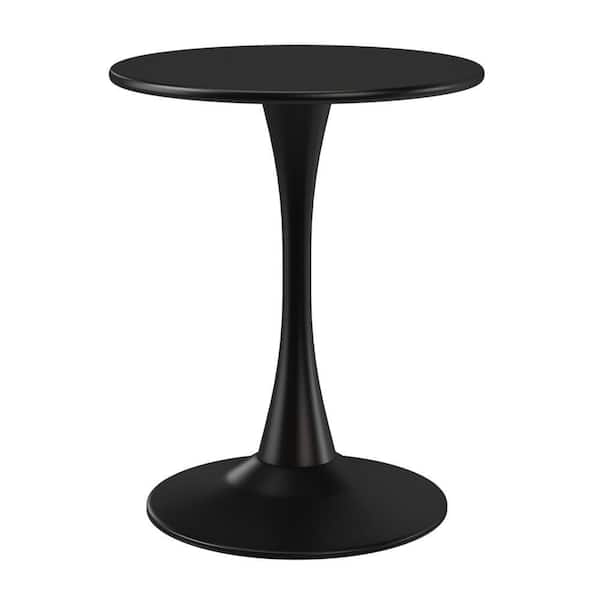 Frond and Form Outdoor Patio Modern 23.5 in. Round Steel Bistro Dining Table w/ Sturdy Tulip Base, Black