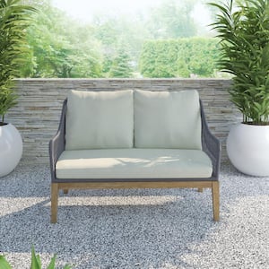 Aluminum Outdoor Gray Rope Wrapped Loveseat with Vanilla White Cushions