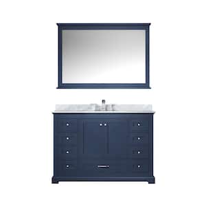 Dukes 48 in. W x 22 in. D Navy Blue Single Bath Vanity, Carrara Marble Top, Faucet Set, and 46 in. Mirror