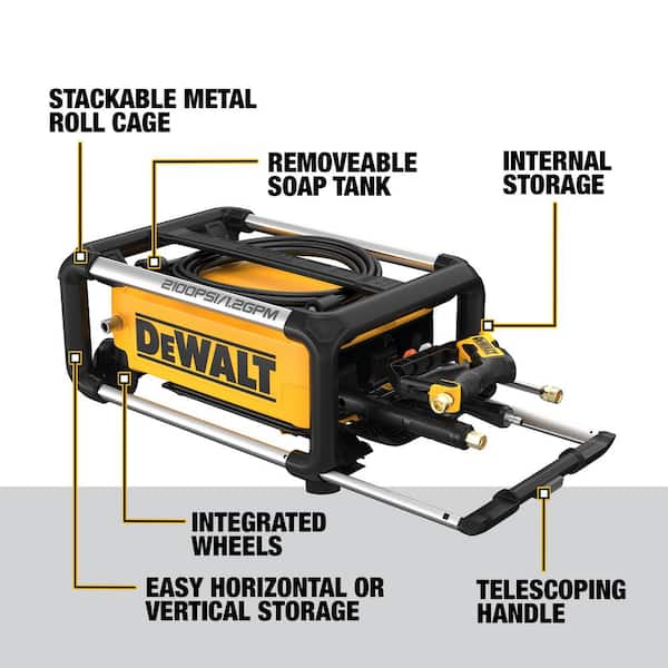 DEWALT 2100 PSI 1.2 GPM 13 Amp Cold Water Electric Pressure Washer with  Internal Equipment Storage DWPW2100 - The Home Depot