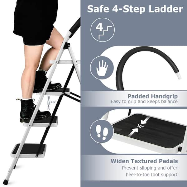 WELLFOR 4-Step Iron Frame and PE Pedal Step Stool, 330 lbs. TL-HGY