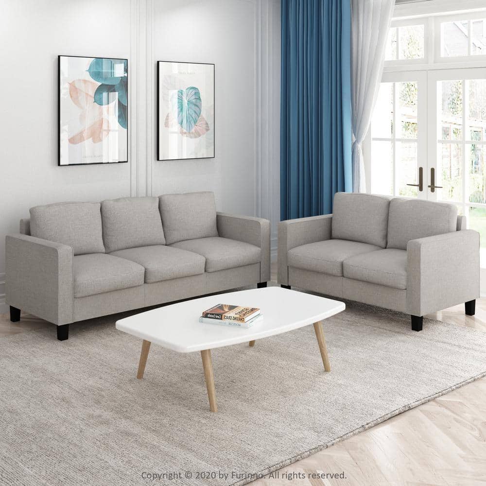 Fog Grey Polyester 2-Seat Square Arm Loveseat with Wood Finish