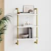 Nathan James Theo 39 in. Brass Gold and White Wood 3-Shelf Floating ...