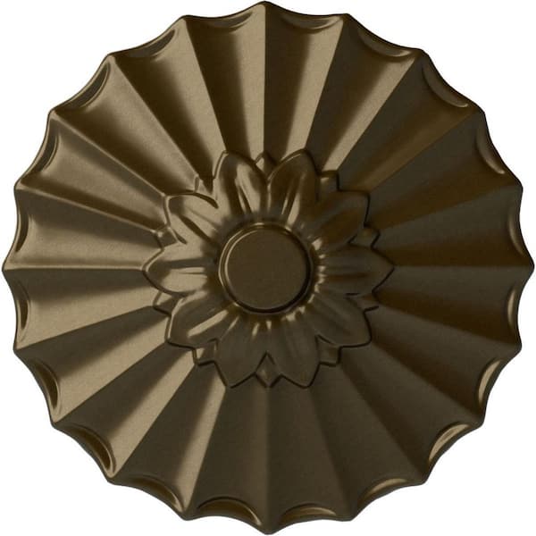 Ekena Millwork 9" x 1-3/8" Shakuras Urethane Ceiling Medallion (Fits Canopies upto 1-3/8"), Brass