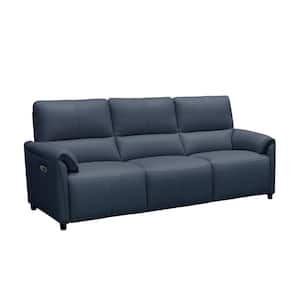 Tomara 87 in. Blue Leather Power Reclining Sofa with Power Headrests
