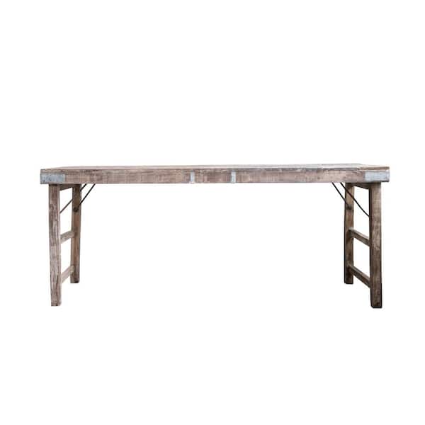 Storied Home Backyard Farmer Brown Reclaimed Wood Folding Table with Tin Patches