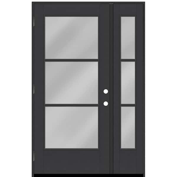 Steves & Sons Legacy 53 in. x 80 in. Icon 3 Lite Modern Clear Glass RHOS Black Mahogany Fiberglass Prehung Front Door w/ 14 in. SL