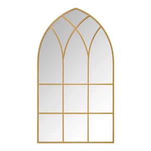 Large Arched Gold Windowpane Classic Accent Mirror (43 in. H x 24 in. W)