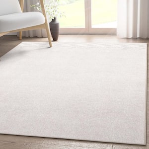 Ivory 7 ft. 7 in. x 9 ft. 10 in. Flat-Weave Plain Solid Modern Area Rug