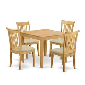 5-Piece Natural Oak Finish Solid Wood Top - Dining Room Set - Seats 4