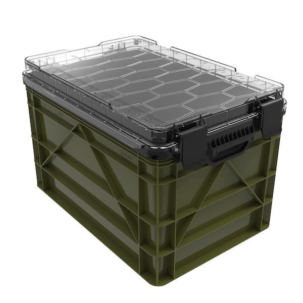Weather Resistant Full Size Storage Bin High Stacking Capacity Heavy Duty Stackable Storage Bin w/Lid and Dividers Green