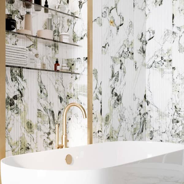 Touche Pleated Deco Jade 11-3/4 in. x 23-1/2 in. Porcelain Floor and Wall Tile (11.58 square feet /Case)