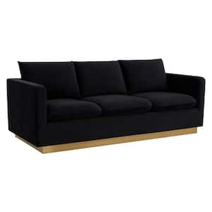 Nervo 83" Mid-Century Modern Upholstered Velvet 3-Seater Sofa With Gold Frame in Midnight Black