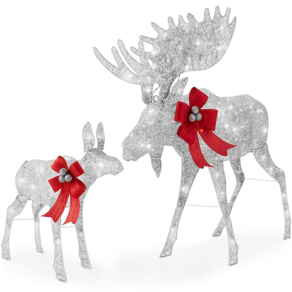 2-Piece Silver Moose Family Lighted Christmas Yard Decoration Set w/170 LED Lights, Stakes, Zip Ties price history on PriceWatchPro