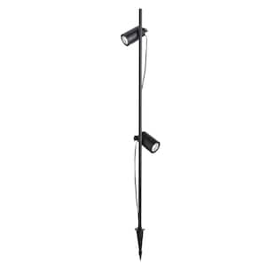 480 Lumens Low Voltage Black Integrated LED Outdoor Spotlight with 2 Adjustable Spotlights on a 28-42 in. Pole (1-Pack)