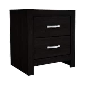 21.6 in. Black and Chrome 2-Drawer Wooden Nightstand