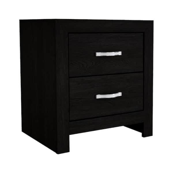 Benjara 21.6 in. Black and Chrome 2-Drawer Wooden Nightstand