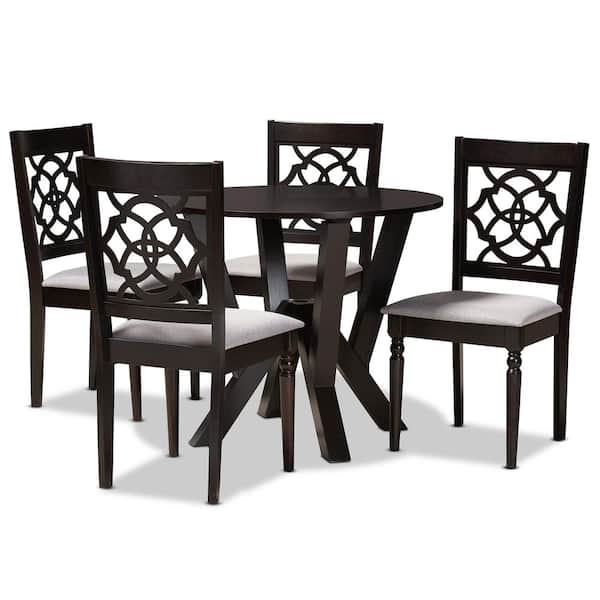 Baxton Studio Alma 5 Piece Grey and Dark Brown Dining Set 1699730