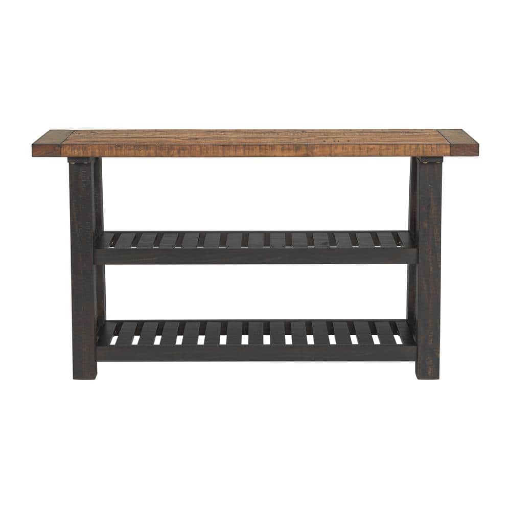 Bolton Industrial Rustic 55" Black Stain and Natural Sofa Table with Storage