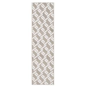 Tufted Light Grey and White 2 ft. 2 in. x 8 ft. Baize Chain Runner Rug