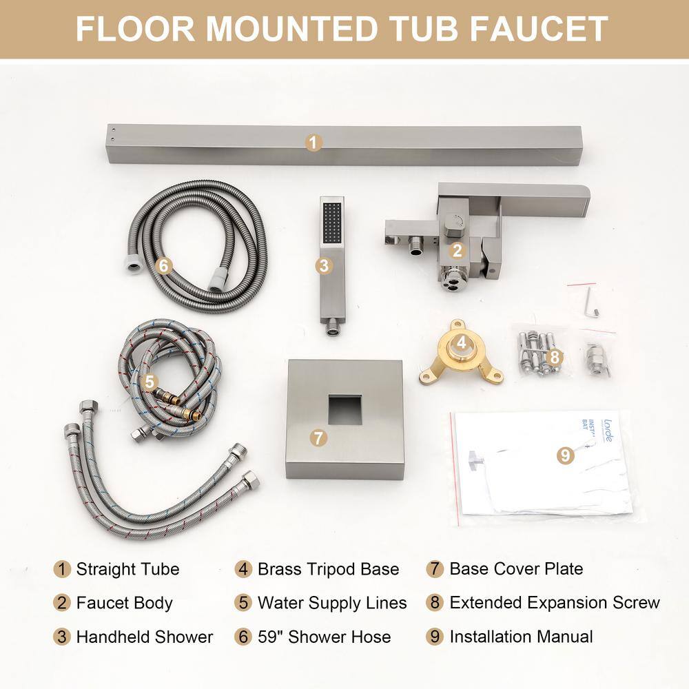 Brushed Nickel Freestanding Single Handle Tub Faucet with Handheld Shower