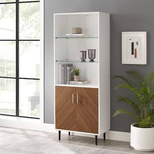 3-Shelf Solid White Bookmatch Display Cabinet