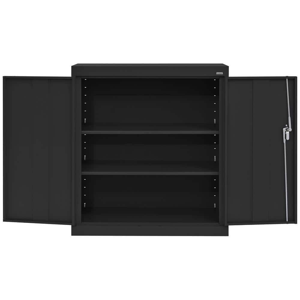 Black Steel Freestanding Lockable Office Cabinet with Adjustable Shelving