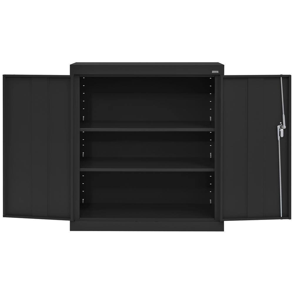 Black Steel Freestanding Lockable Office Cabinet with Adjustable Shelving