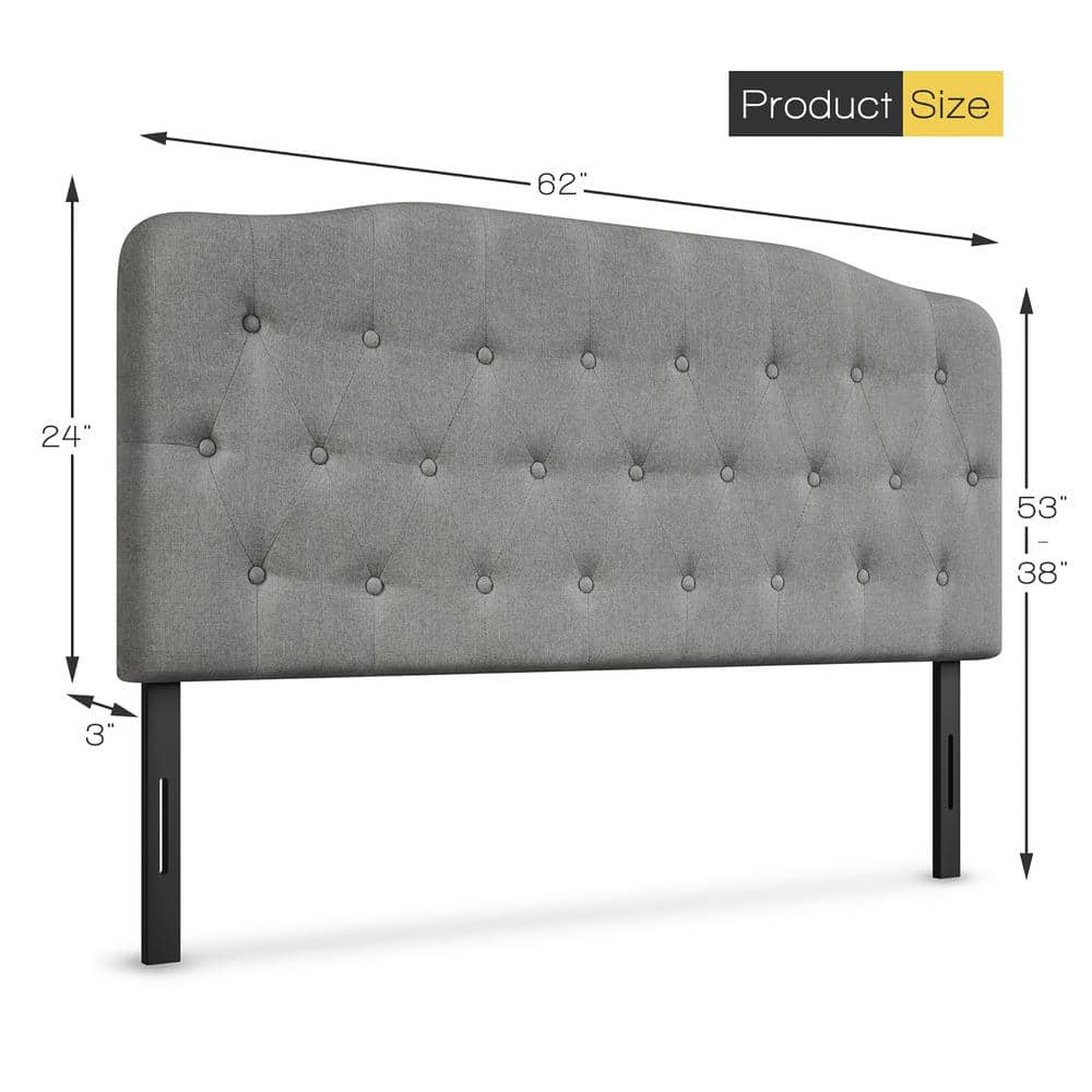 Light Gray Queen Upholstered Tufted Headboard with Adjustable Heights
