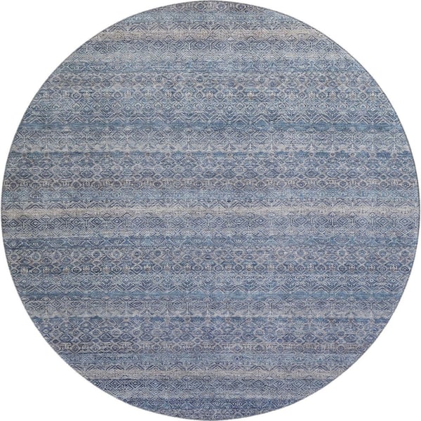 Mayfield Premium Machine Washable Abstract AMF2105 Blue 8 ft. x 8 ft. Round Rug