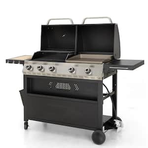 5-Burner Propane Gas Grill and Griddle Combo in Black with Cooking Grates and Plate