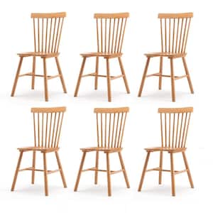 Windsor Dark Natural Wood Solid Wood Dining Chairs for Kitchen and Dining Room Set of 6
