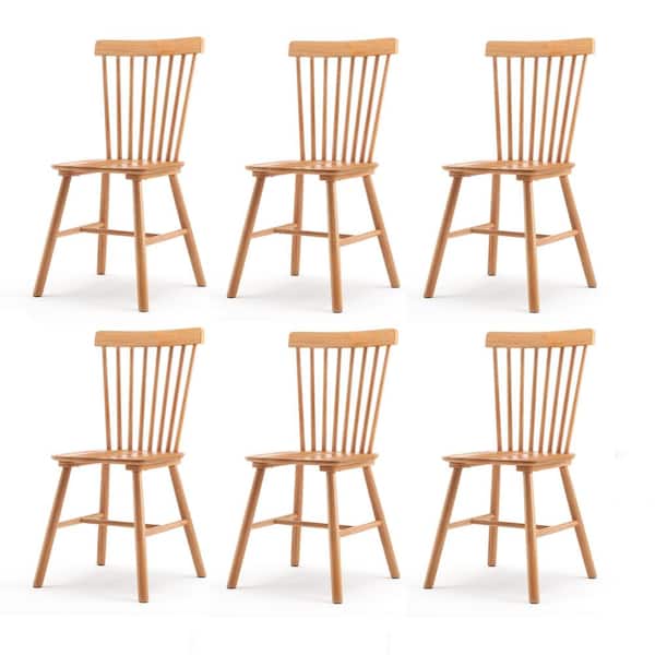 LUE BONA Windsor Dark Natural Wood Solid Wood Dining Chairs for Kitchen and Dining Room Set of 6