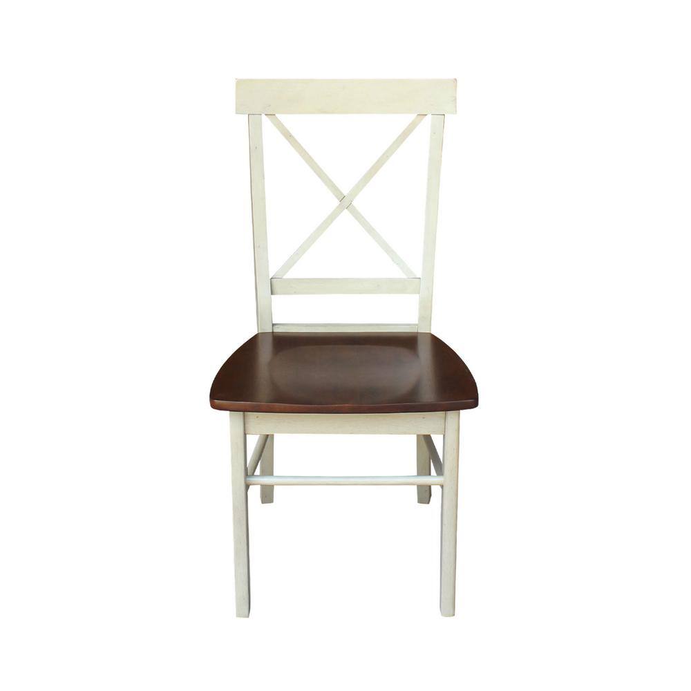 Antiqued Almond and Espresso Cross Back Wood Dining Chair