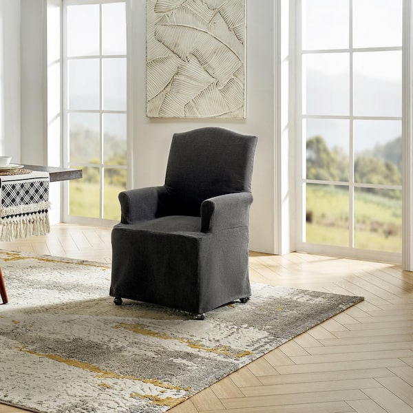 JAYDEN CREATION Adelina Charcoal Traditional Roll Arm Dining Chair