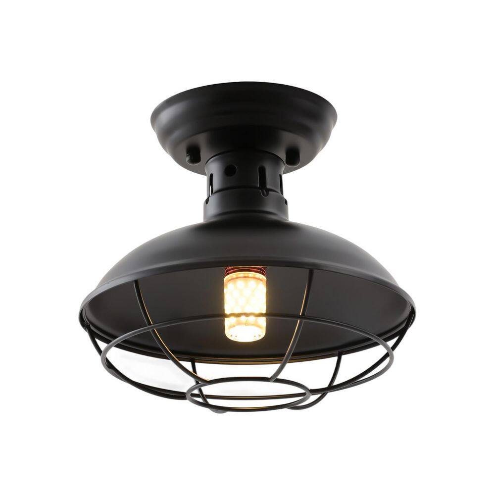8.7 in. 1-Light Vintage Black Farmhouse Style Metal Cage Semi-Flush Mount Ceiling Light price history on PriceWatchPro