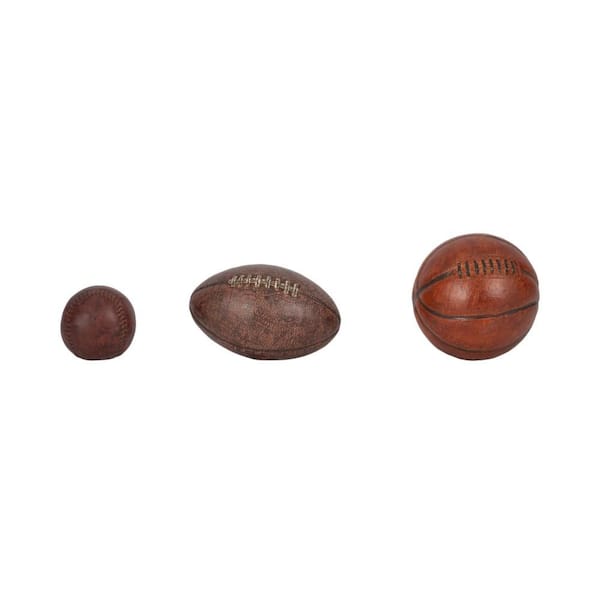 Brown 5 in. x 5 in. Resin Sports Ball Decorative Sculpture (Set of 3)