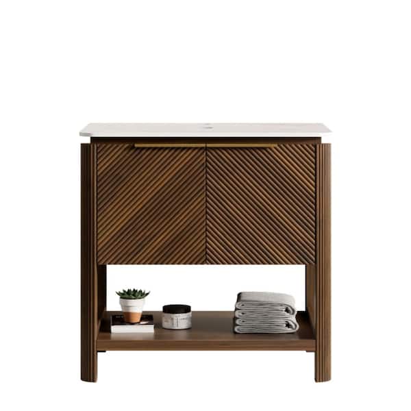 30" Freestanding Bathroom Cabinet without Sink, Double Doors & Open Shelf, Scratch-Resistant Modern Storage Cabinet