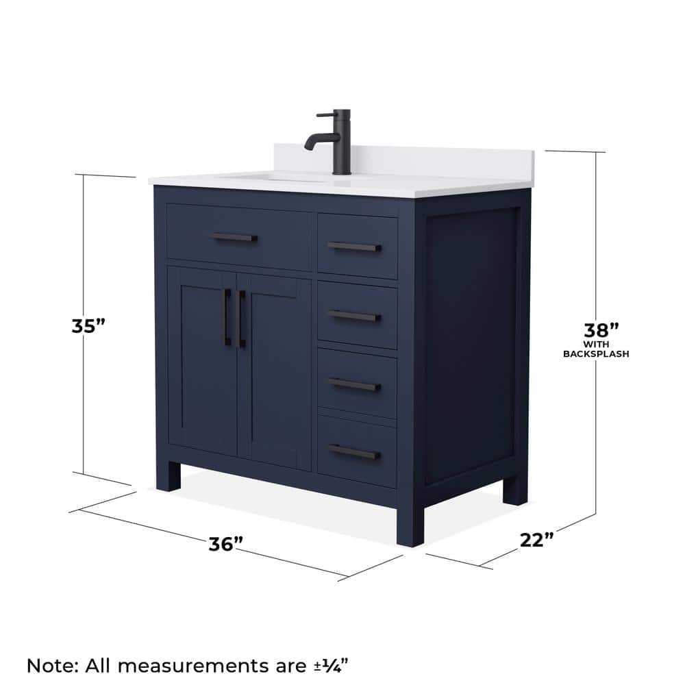 Beckett 36" Dark Blue Freestanding Vanity with White Marble Top