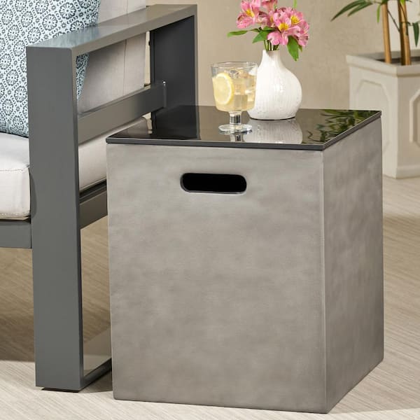 ToolCat Black plus Gray MGO Concrete Outdoor Patio Tank Holder Side Table Fire Pit Cover