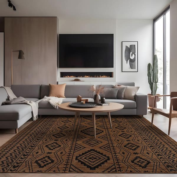 Waikiki Gold/Black 10 ft. x 14 ft. Moroccan Geometric Washable Modern Indoor Outdoor Area Rug
