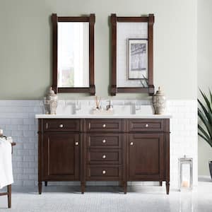 Brittany 60.0 in. W x 23.5 in. D x 34.0 in. H Double Bathroom Vanity in Burnished Mahogany with White Zeus Quartz Top