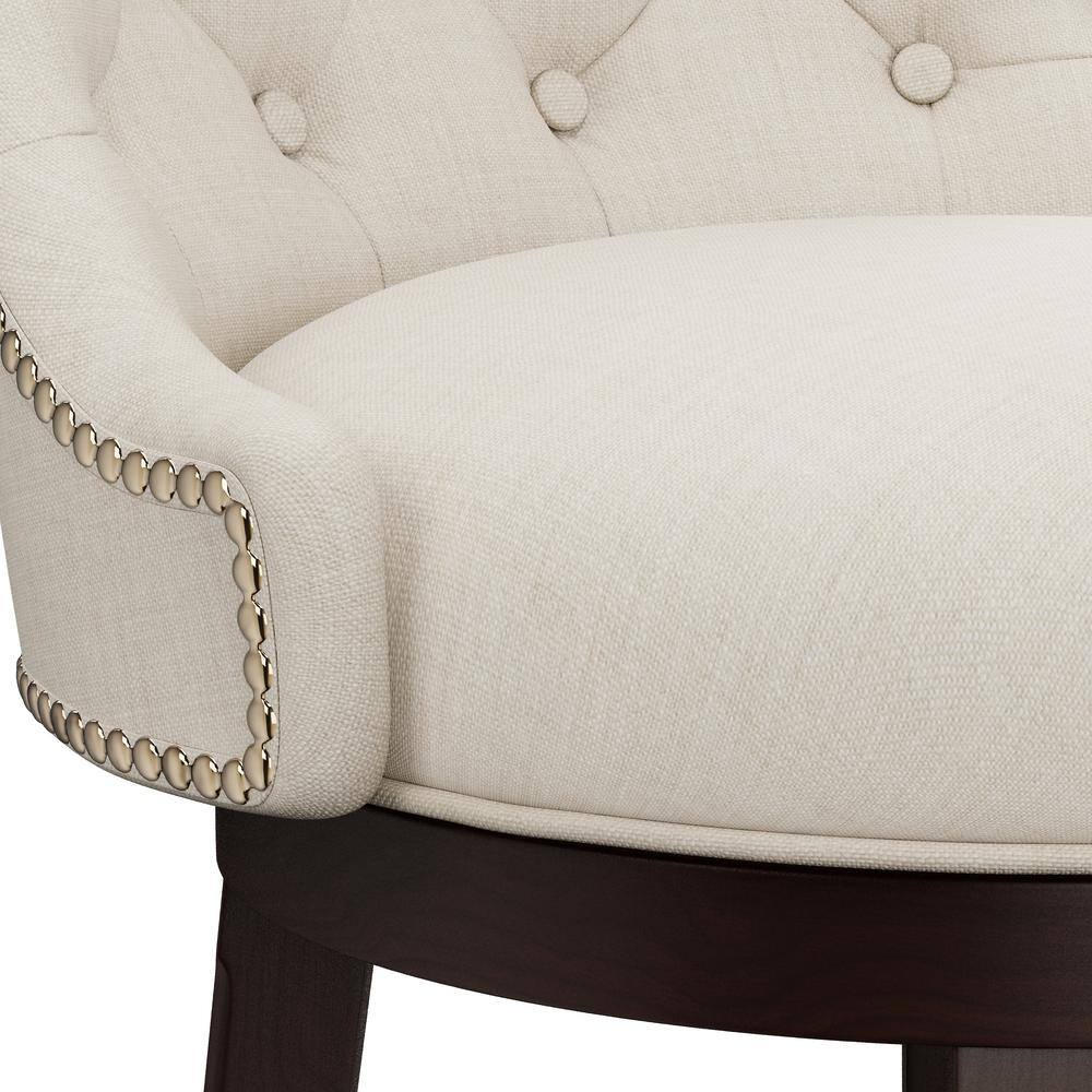 Halbrooke 30" Brown Wood Swivel Barstool with Cream Fabric
