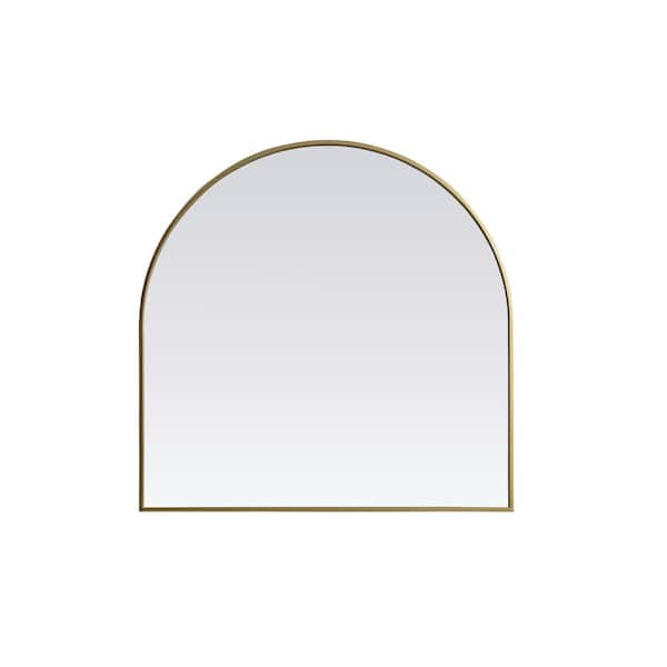 Simply Living 36 in. W x 36 in. H Arch Metal Framed Brass Mirror ...