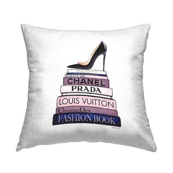 Stupell Industries Chic Black High Heel Stacked Fashion Books Purple Square Outdoor Throw Pillow
