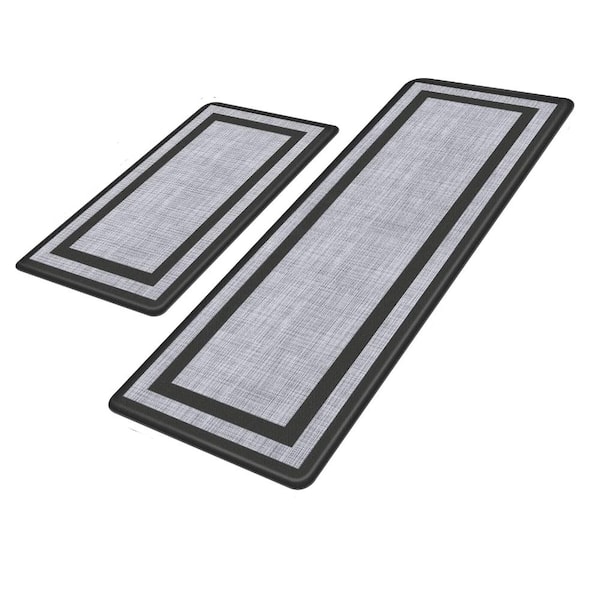 Black and Gray 17.3 in. x 47 in. and 17.3 in. x 29 in. Cushioned Anti-Fatigue Indoor Kitchen Mat Set of 2
