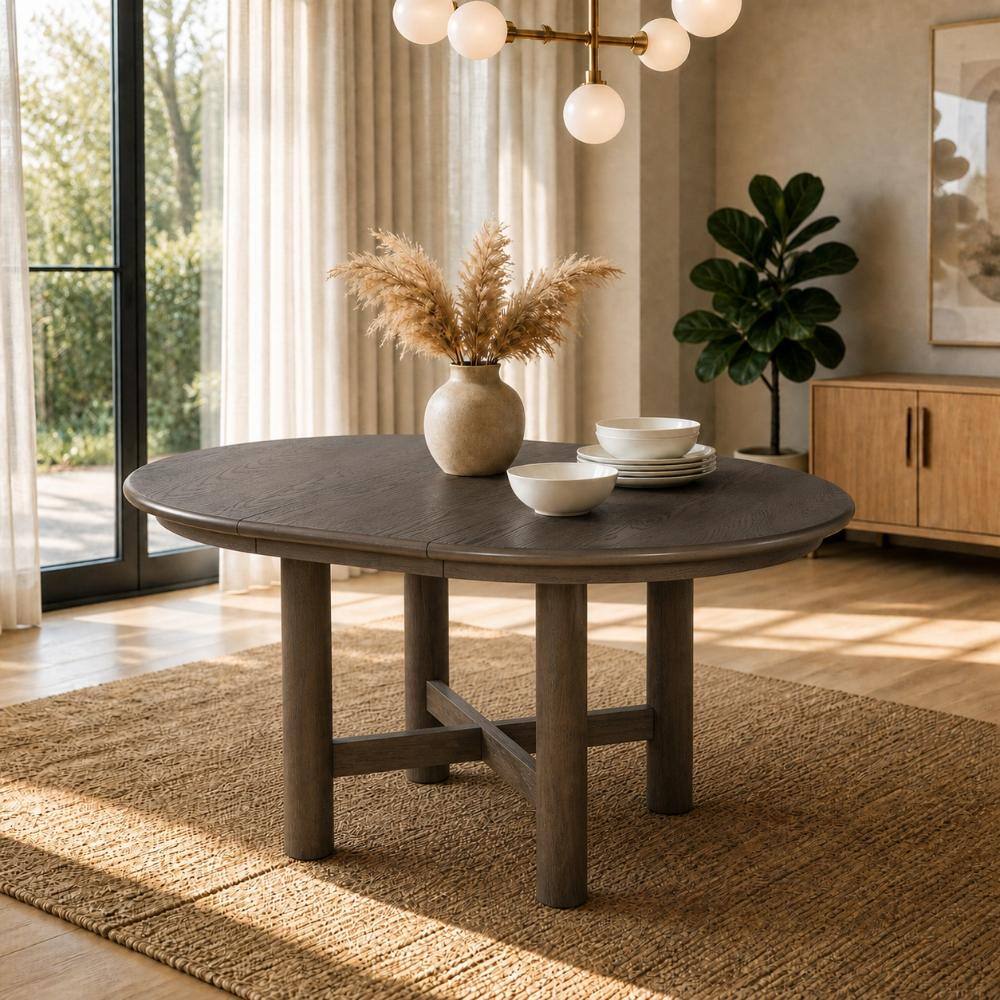 Espresso 47" to 63" Wood Extendable Oval Dining Table with 16" Removable Leaf and Solid Wood Legs